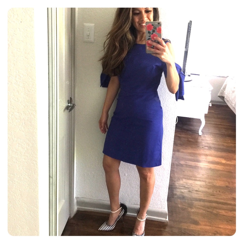 Blue cold shoulder dress